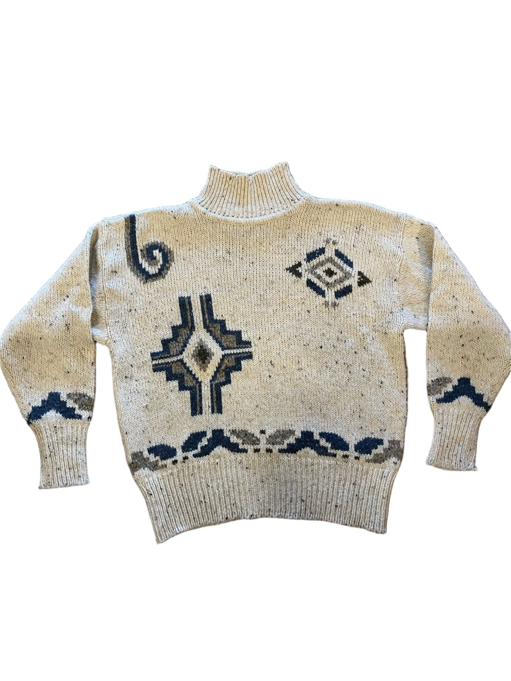 Vintage Lizwear Southwestern Geometric Mock Neck Chunky Knit Sweater Medium